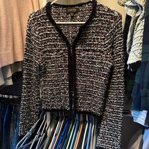 Women's Black, Brown and White Tweed-like Cardigan